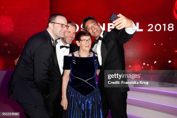 Groupshot of four former health ministers Jens Spahn, Daniel Bahr, Rita Suessmuth and current health minister Philipp Roesler during the Rosenball...