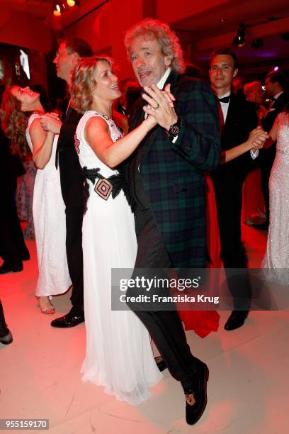 Valerie Niehaus and Thomas Gottschalk during the Rosenball charity event at Hotel Intercontinental on May 5, 2018 in Berlin, Germany.