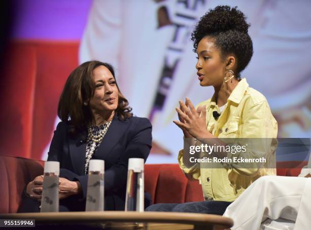 Senator Kamala D. Harris, and Yara Shahidi speak on stage at The United State of Women Summit 2018 - Day 1 on May 5, 2018 in Los Angeles, California.