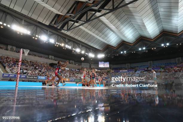 General view during the round two Super Netball match between the Vixens and the Swifts at Margaret Court Arena on May 6, 2018 in Melbourne,...