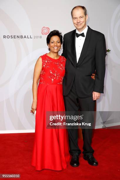 Christoph Mohn and Shobhna Mohn during the Rosenball charity event at Hotel Intercontinental on May 5, 2018 in Berlin, Germany.