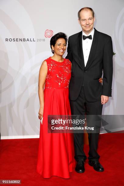 Christoph Mohn and Shobhna Mohn during the Rosenball charity event at Hotel Intercontinental on May 5, 2018 in Berlin, Germany.