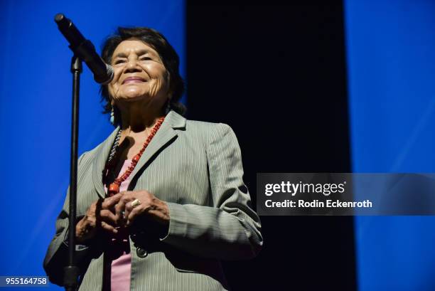 Dolores Huerta speaks on stage at The United State of Women Summit 2018 - Day 1 on May 5, 2018 in Los Angeles, California.