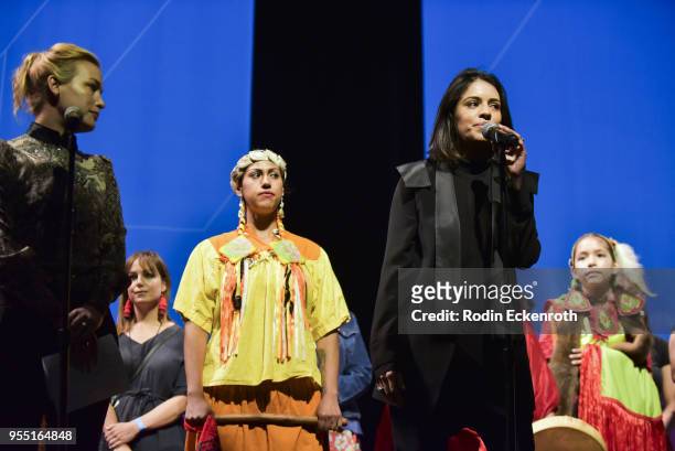 Piper Perabo, Jessa Calderon, and Olga Segura perform on stage at The United State of Women Summit 2018 - Day 1 on May 5, 2018 in Los Angeles,...