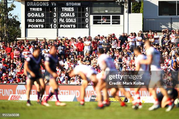 General view is seen of the scoreboard during the round nine NRL match between the St George Illawarra Dragons and the Melbourne Storm at UOW Jubilee...