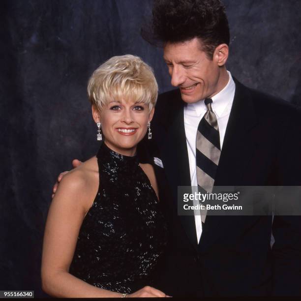 Country singer and songwriter John Anderson and Lori Morgan backstage the CMA Award Show Backstage October 10, 1988 in Nashville, Tennessee.