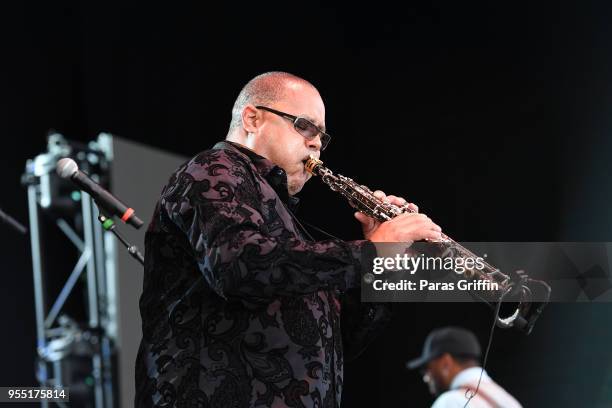 Musician Najee performs in concert during An Evening of Smooth Jazz at Wolf Creek Amphitheater on May 5, 2018 in Atlanta, Georgia.