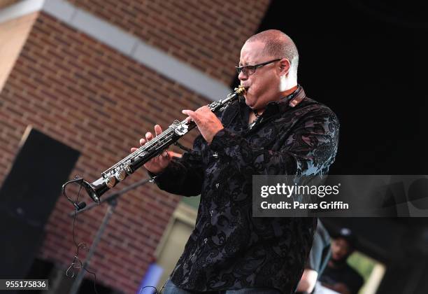 Musician Najee performs in concert during An Evening of Smooth Jazz at Wolf Creek Amphitheater on May 5, 2018 in Atlanta, Georgia.
