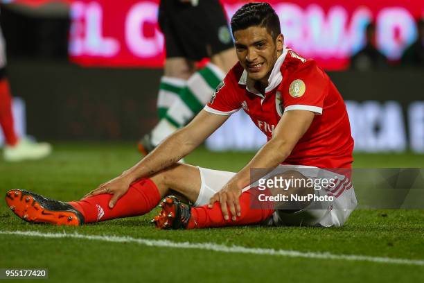 Benfica's Mexican forward Raul Jimenez looks on during the Portuguese League football match between Sporting CP and SL Benfica at Alvalade Stadium in...