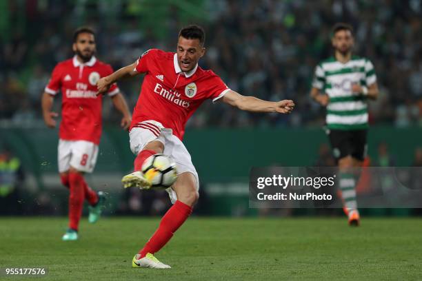 Benfica's Greek midfielder Andreas Samaris in action during the Primeira Liga football match Sporting CP vs SL Benfica at the Alvadade stadium in...