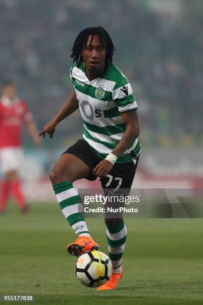 Sporting's forward Gelson Martins from Portugal in action during the Primeira Liga football match Sporting CP vs SL Benfica at the Alvadade stadium...