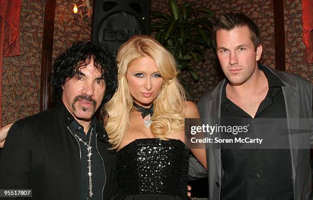 John Oates, Paris Hilton and Doug Reinhardt attends Niche Media's Bing's NYE Bash hosted by Haley & Jason Binn and Aimee & John Oates at Hotel Jerome...