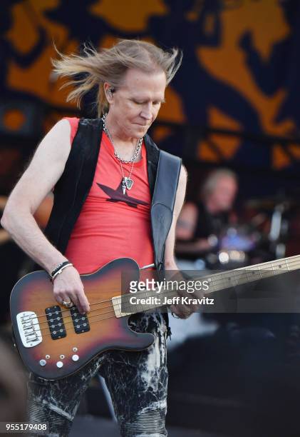 Tom Hamilton of Aerosmith performs onstage during Day 6 of the 2018 New Orleans Jazz & Heritage Festival at Fair Grounds Race Course on May 5, 2018...