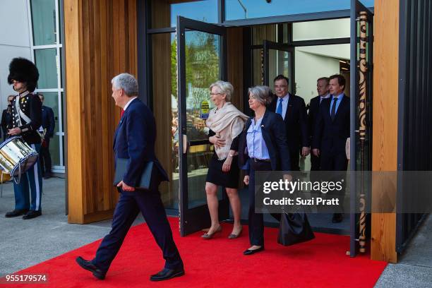 Ambassador of Finland Kirsti Kauppi and Ambassador of Sweden Karin Olofsdotter exit the Nordic Museum on May 5, 2018 in Seattle, Washington.