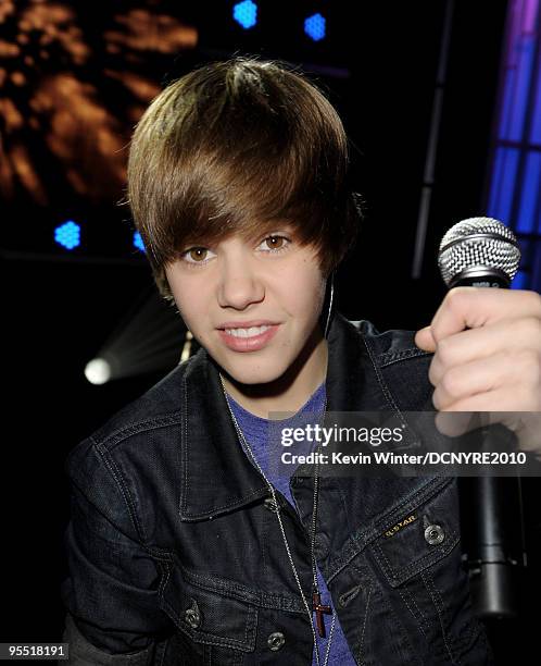 Singer Justin Bieber attends Dick Clark's New Year's Rockin' Eve With Ryan Seacrest 2010 at Aria Resort & Casino at the City Center on December 31,...