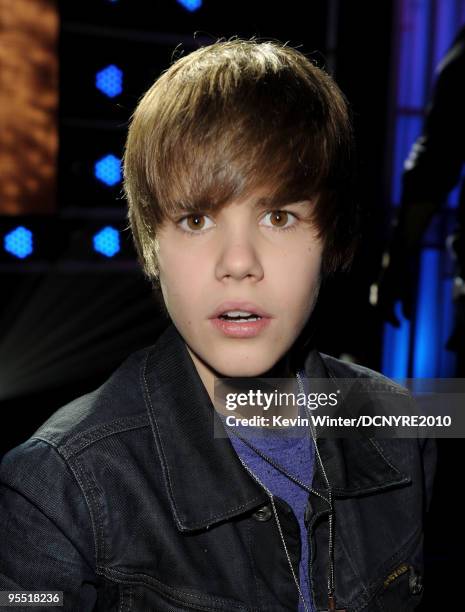 Singer Justin Bieber performs during Dick Clark's New Year's Rockin' Eve With Ryan Seacrest 2010 at Aria Resort & Casino at the City Center on...