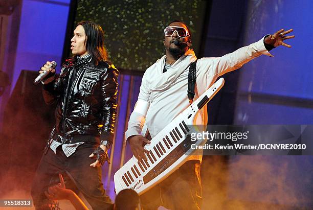 Taboo and will.i.am of the Black Eyed Peas perform onstage during Dick Clark's New Year's Rockin' Eve With Ryan Seacrest 2010 at Aria Resort & Casino...