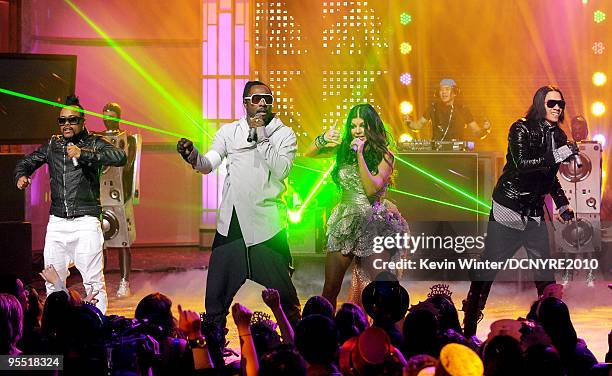 Recording artists apl.de.ap, will.i.am, Fergie and Taboo of the Black Eyed Peas perform onstage during Dick Clark's New Year's Rockin' Eve With Ryan...