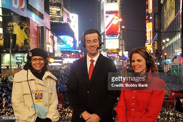 Alison Stewart, Carson Daly and Natalie Morales host New Year's Eve 2010 With Carson Daly in Times Square on December 31, 2009 in New York City.