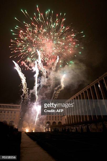 Fireworks light the sky on New Year's eve in the center of Brussels on December 31, 2009. This year, the theme of the celebration was the 20th...