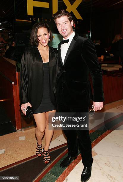 Actress Paula Patton and singer Robin Thicke attend NYE hosted by Robin Thicke at The Bank Nightclub, Bellagio Hotel and Casino Resort on December...