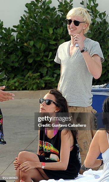 Tom Felton and his girlfriend are seen on Miami Beach on December 31, 2009 in Miami, Florida. On December 31, 2009 in Miami, Florida.