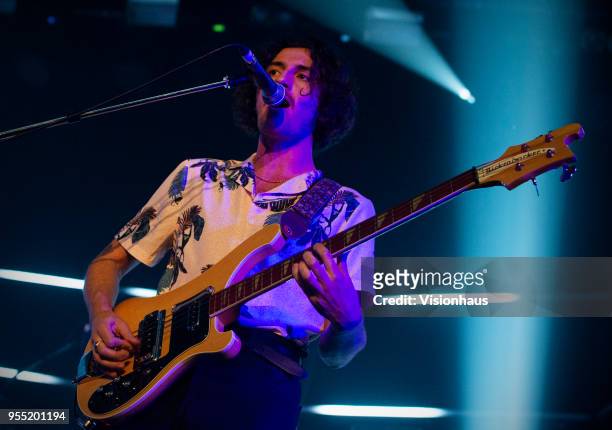 Blossoms bass player Charlie Salt performs with the band at the Plaza on May 4, 2018 in Stockport, England.