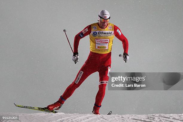 Winner Petter Northug of Norway competes during the Men's 3,7km Prologue of the FIS Tour De Ski at the DKB Arena on January 1, 2010 in Oberhof,...