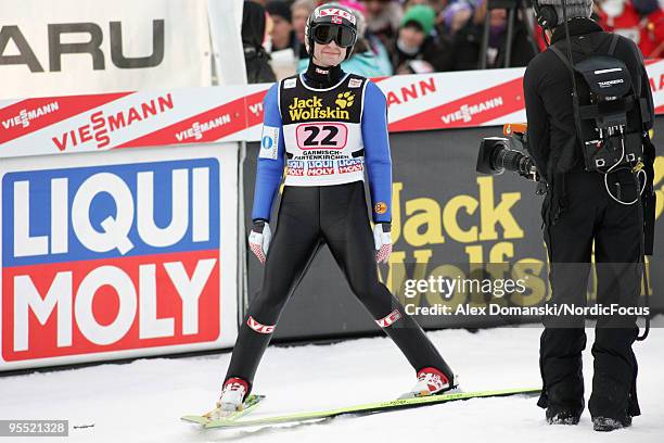 Anders Jacobsen of Norway competes during the FIS Ski Jumping World Cup event of the 58th Four Hills Ski Jumping tournament at the Olympiaschanze on...