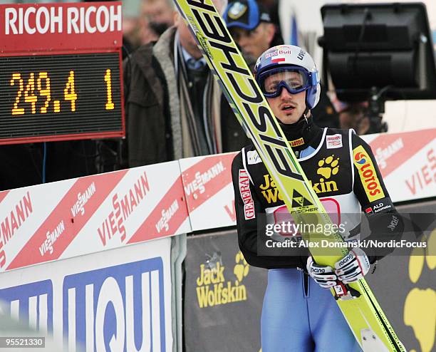 Adam Malysz of Poland competes during the FIS Ski Jumping World Cup event of the 58th Four Hills Ski Jumping tournament at the Olympiaschanze on...