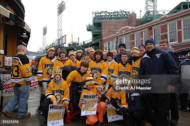 The Maine Huskies from Scarborough, ME won an essay writing contest to see the game between the Boston Bruins and the Philadelphia Flyers during the...