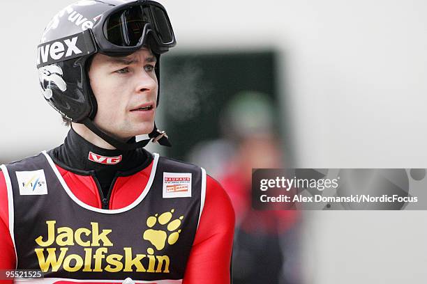 Anders Jacobsen of Norway looks on during the FIS Ski Jumping World Cup event of the 58th Four Hills Ski Jumping tournament at the Olympiaschanze on...