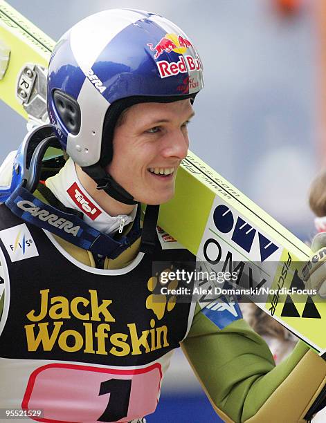 Thomas Morgenstern of Austria looks on during the FIS Ski Jumping World Cup event of the 58th Four Hills Ski Jumping tournament at the Olympiaschanze...