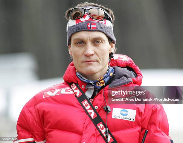 Head coach Mika Kojonkoski of Norway looks on during the FIS Ski Jumping World Cup event of the 58th Four Hills Ski Jumping tournament at the...