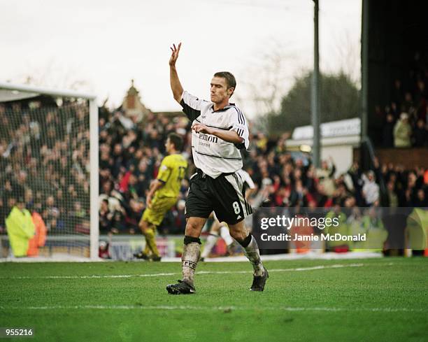 Lee Clark of Fulham celebrates scoring the second goal during the Nationwide League Division One match against Queens Park Rangers played at Craven...