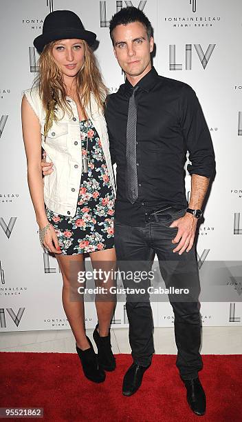 Noot Seear andColin Egglesfield arrives at Lady Gaga's New Years Eve performance at Fontainebleau Miami Beach on December 31, 2009 in Miami Beach,...