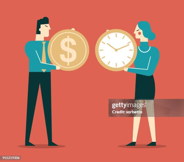 time is money - businessman - businesswoman - time is money stock illustrations