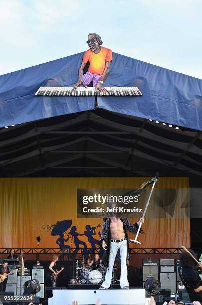 Brad Whitford, Tom Hamilton, Joey Kramer, Steven Tyler and Joe Perry of Aerosmith perform onstage during Day 6 of the 2018 New Orleans Jazz &...