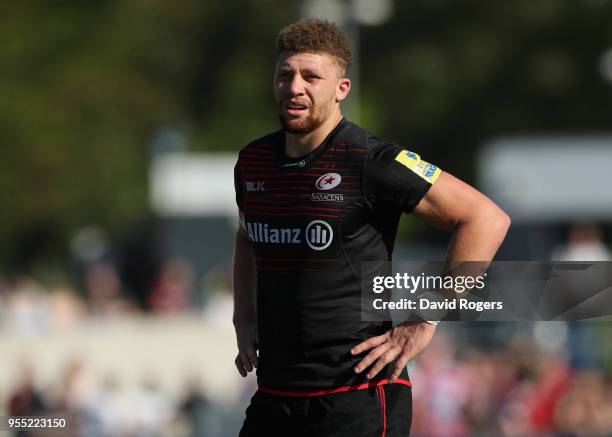 Nick Isiekwe of Saracens looks on during the Aviva Premiership match between Saracens and Gloucester Rugby at Allianz Park on May 5, 2018 in Barnet,...