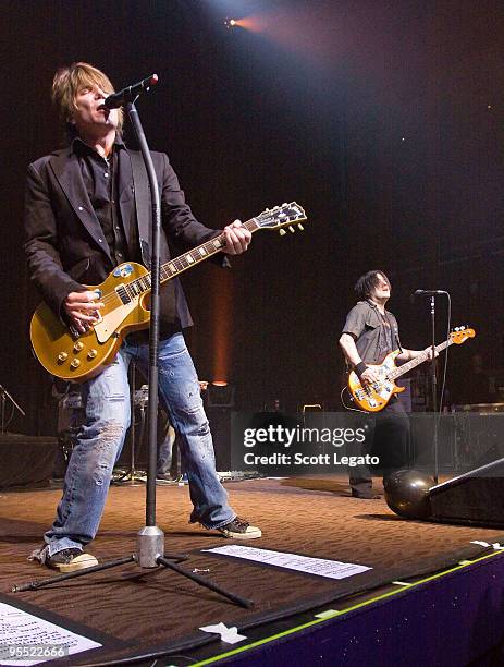 John Rzeznik and Robby Takac of The Goo Goo Dolls performs at the SoundBoard at the Motor City Casino on December 31, 2009 in Detroit, Michigan.