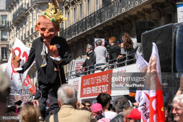 French member of Parliament and leader of the far left La France Insoumise party Jean-Luc Melenchon speaks during a protest dubbed a &quot;Party for...
