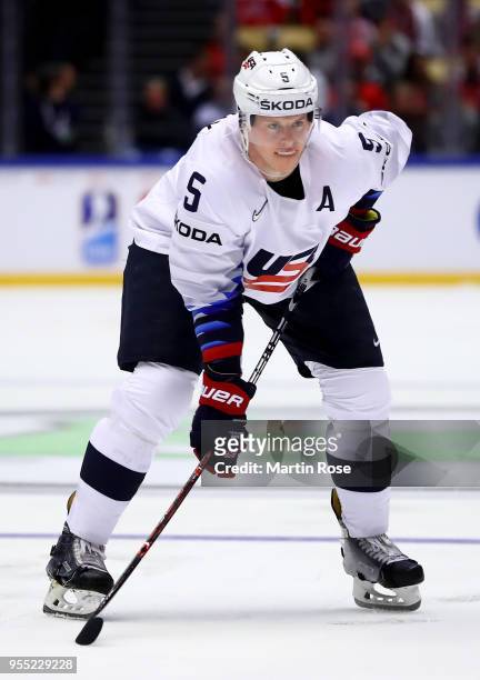 Connor Murphy of United States skats against Denmark during the 2018 IIHF Ice Hockey World Championship group stage game between Denmark and United...