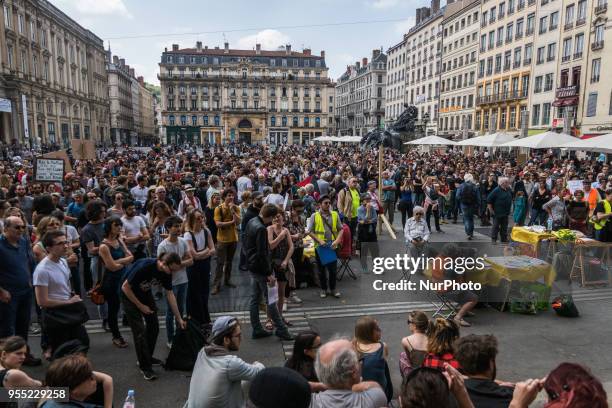 Hundreds take part in &quot;The party for Macron&quot; rally called to protest against policies of the French president on the first anniversary of...