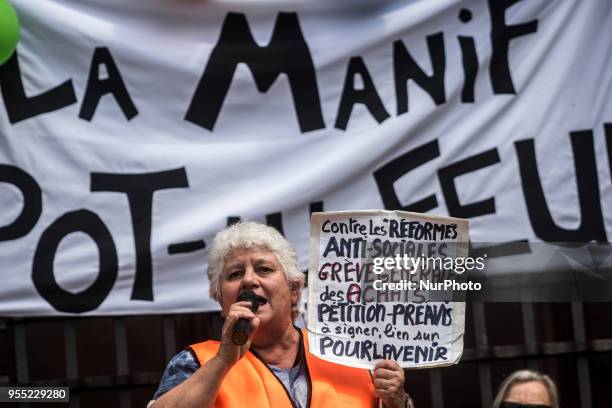 Hundreds take part in &quot;The party for Macron&quot; rally called to protest against policies of the French president on the first anniversary of...