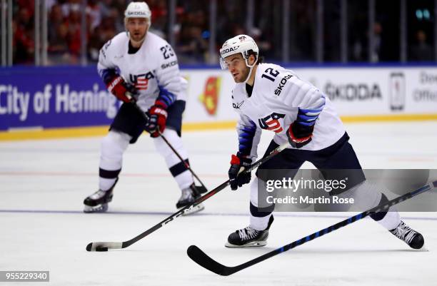 Alex Debrincat of United States skats against Denmark during the 2018 IIHF Ice Hockey World Championship group stage game between Denmark and United...