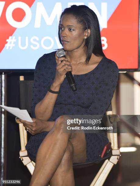 Swin Cash speaks onstage at The United State of Women Summit 2018 - Day 1 on May 5, 2018 in Los Angeles, California.