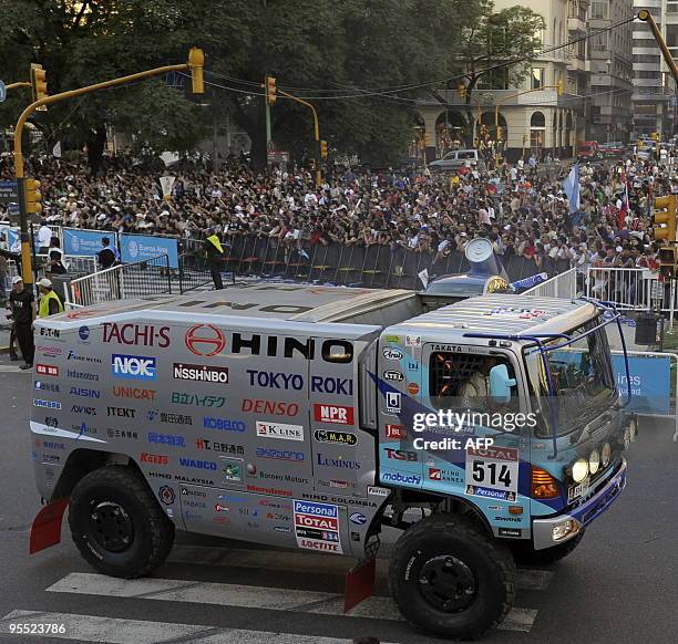 Hino truck steered by Teruhito Sugawara and co-drivers Seiichi Suzuki of Japan, during the symbolic start of the Rally Dakar 2010 in Buenos Aires on...