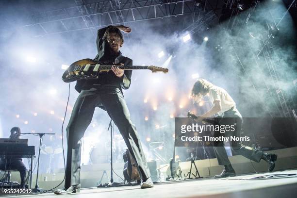 Alex Turner and Jamie Cook of Arctic Monkeys perform at Hollywood Forever on May 5, 2018 in Hollywood, California.