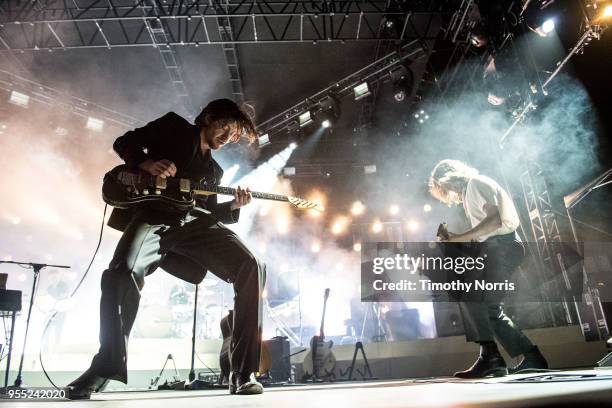 Alex Turner and Jamie Cook of Arctic Monkeys perform at Hollywood Forever on May 5, 2018 in Hollywood, California.