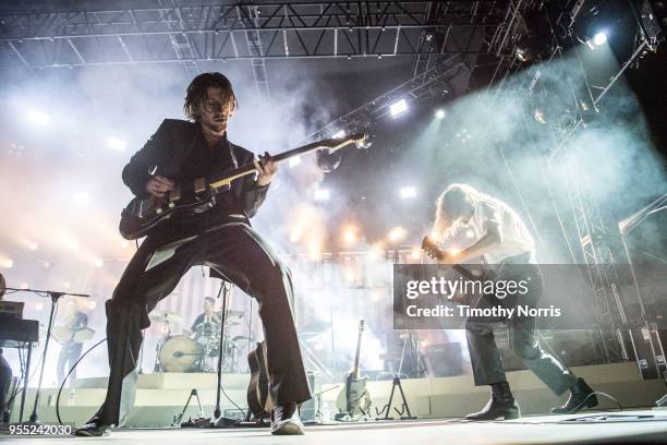 Alex Turner and Jamie Cook of Arctic Monkeys perform at Hollywood Forever on May 5, 2018 in Hollywood, California.